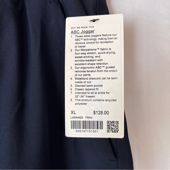 NWT LULULEMON Men’s ABC Jogger "Warpstreme" True Navy - Picture 10 of 12